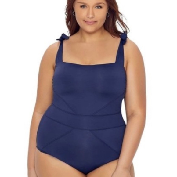 Becca ETC STARRY NIGHT BLUE Tie-Shoulder One Piece Swimsuit, US 0X(14-16) Macys - Picture 2 of 9